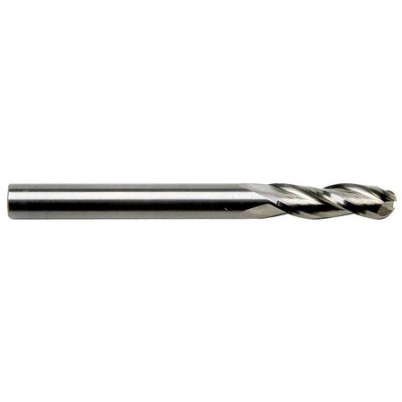 3/32in Diameter X 1/8in Shank 3-Flute Regular Length Ball Nose Blue Series Carbide End Mill, 5PK